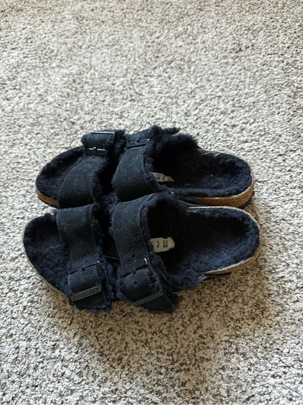 Birkenstock Black Fuzzy Double Strap Sandals - Picture 2 of 5
